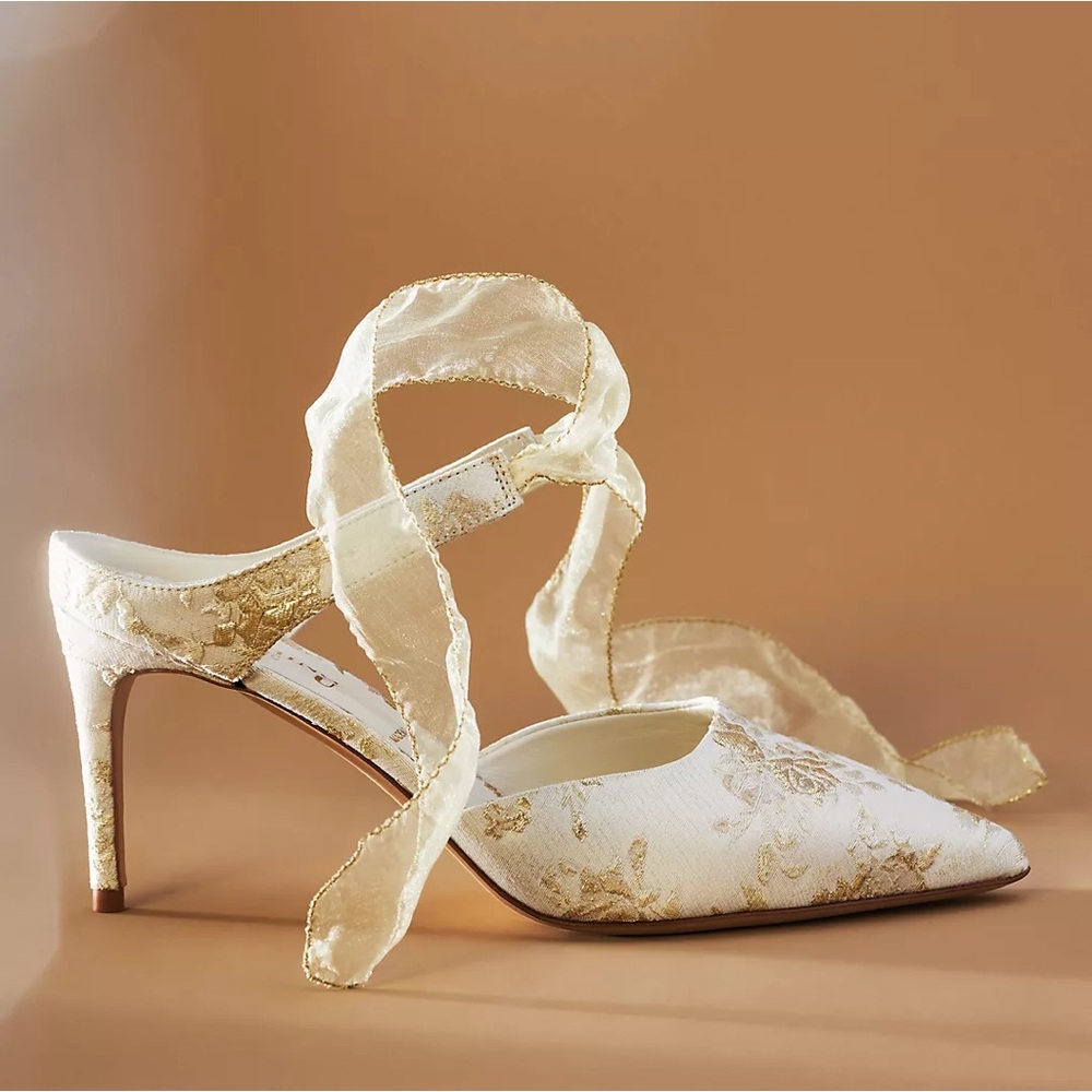 something bleu white bridal heels
